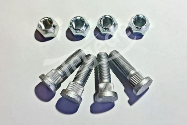 Bolzen 4x Riffelradbolzen+Mutter, M12 x 1,5 für Peitz Bremstrommel