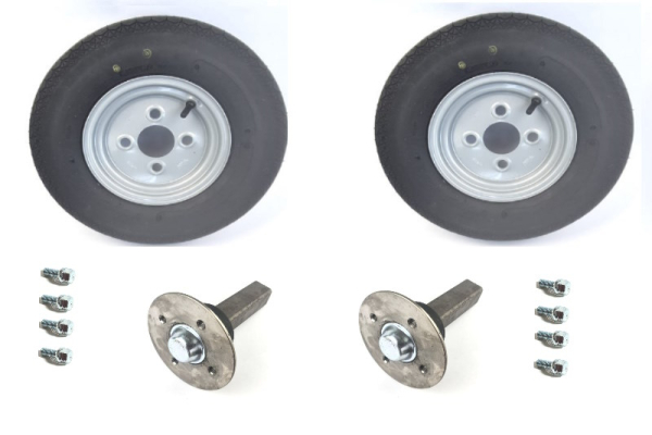 Laufachse Quad Anhänger Set Anhängerbausatz Räder Laufstummel Radbolzen 4x100 8Zoll 4.00-8